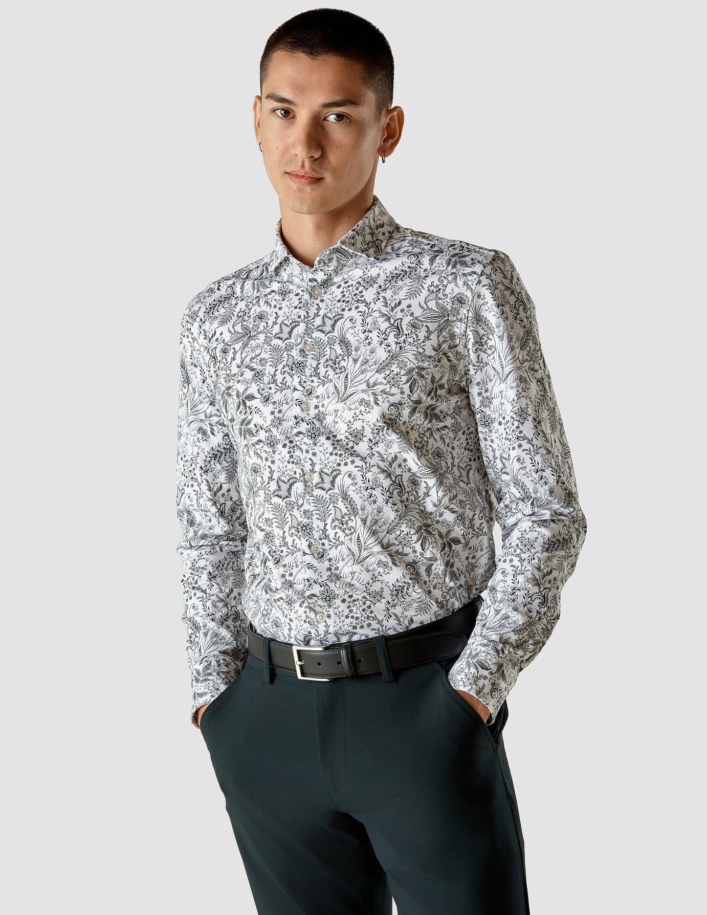 Classic Hemd Flower Forest Green Regular